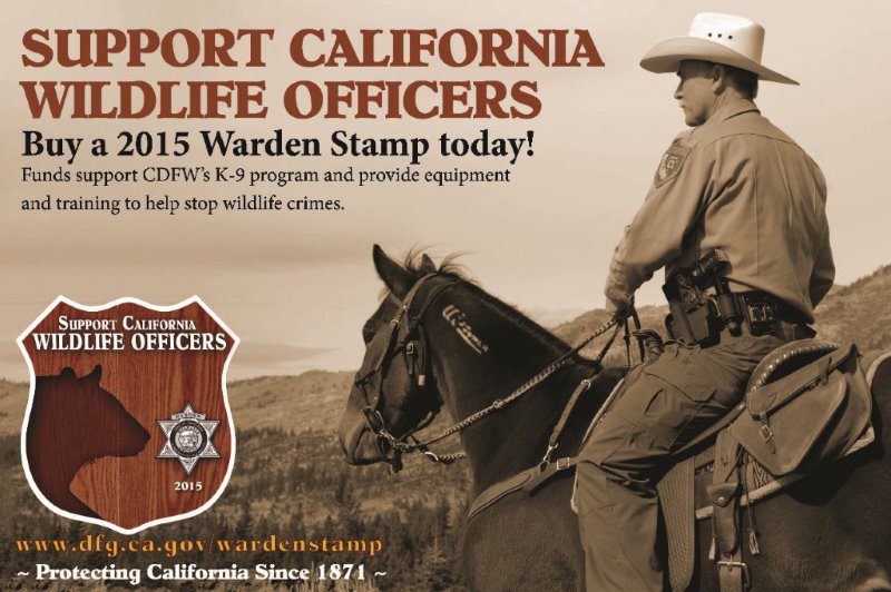 2015 Warden Stamp poster, featuring California Department of Fish and Wildlife Warden Jerry Karnow, president of California Fish and Game Wardens Association