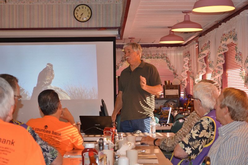 Author Steven T. Callan speaks to the Enterprise Lions Club about Badges, Bears, and Eagles.