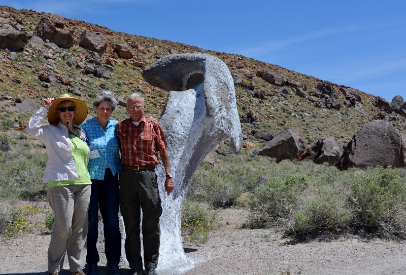 Kathy and our guides, Ron and Barbara Oriti, on a windy day at Fish Slough. Photo by Steven T. Callan.