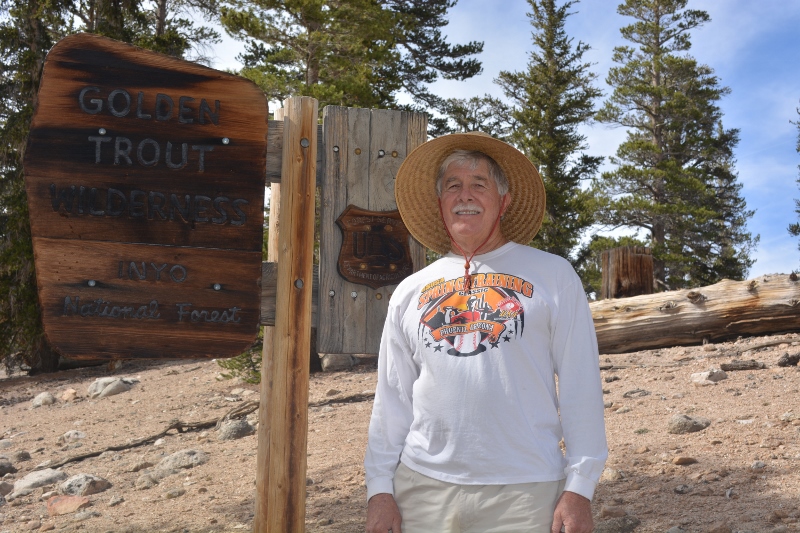 The author stands at the gateway to the Cottonwood Lakes and Golden Trout Wilderness. Photo by Kathy Callan.