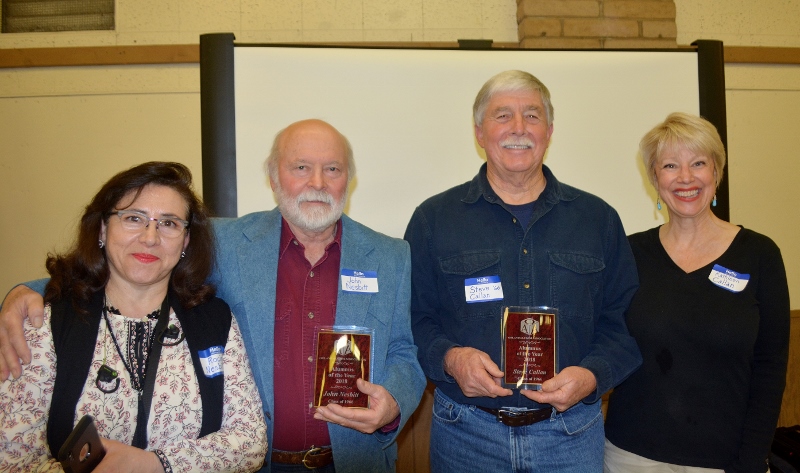 Rocio Nesbitt, author John D. Nesbitt, author Steven T. Callan, and Kathy Callan celebrate at the Orland Alumni Association Awards Dinner.