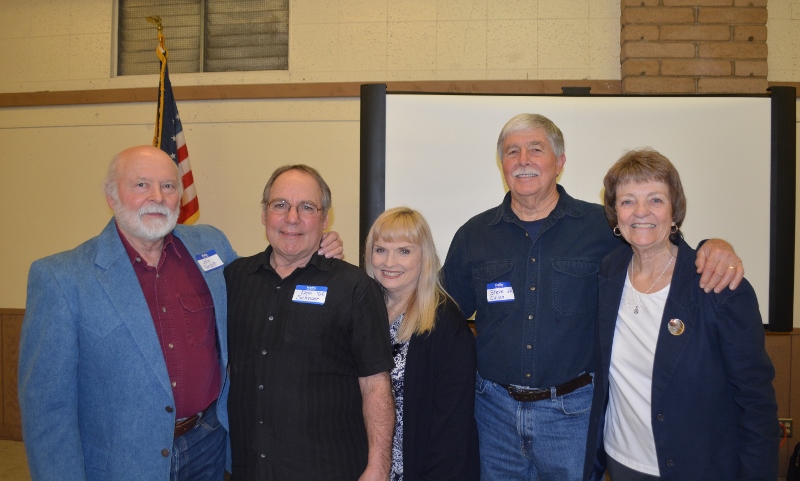 Author John D. Nesbitt, Don Schroer, OAA Vice President Linda Schroer, Author Steven T. Callan, and OAA Secretary Kathy Congdon at the Orland Alumni Association Awards Dinner.