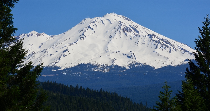 Mount Shasta as it appears from Castle Crags State Park.