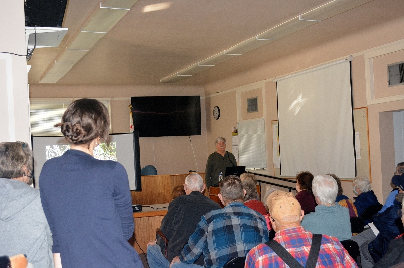 Author Steven T. Callan speaks at the Orland Carnegie Community Center about his latest book, The Case of the Missing Game Warden.