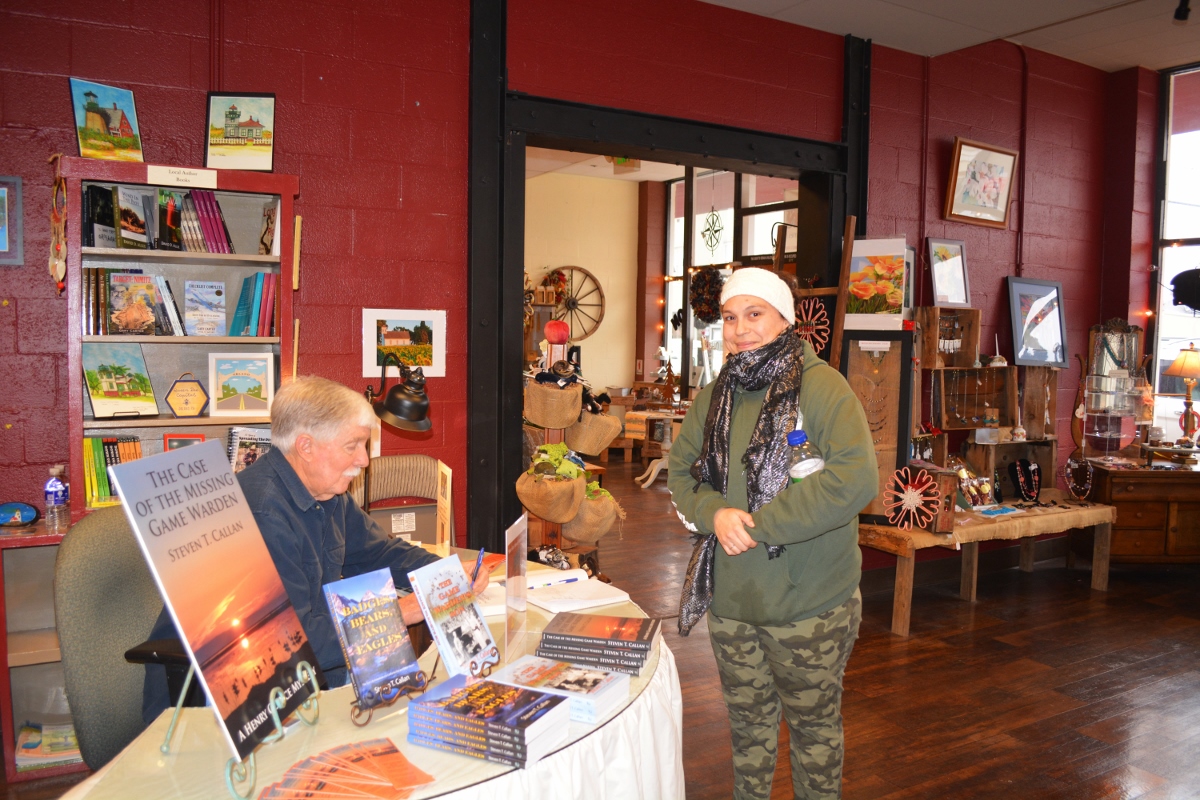 Author Steven T. Callan and friend at his book signing at Orland's Rusty Wagon boutique