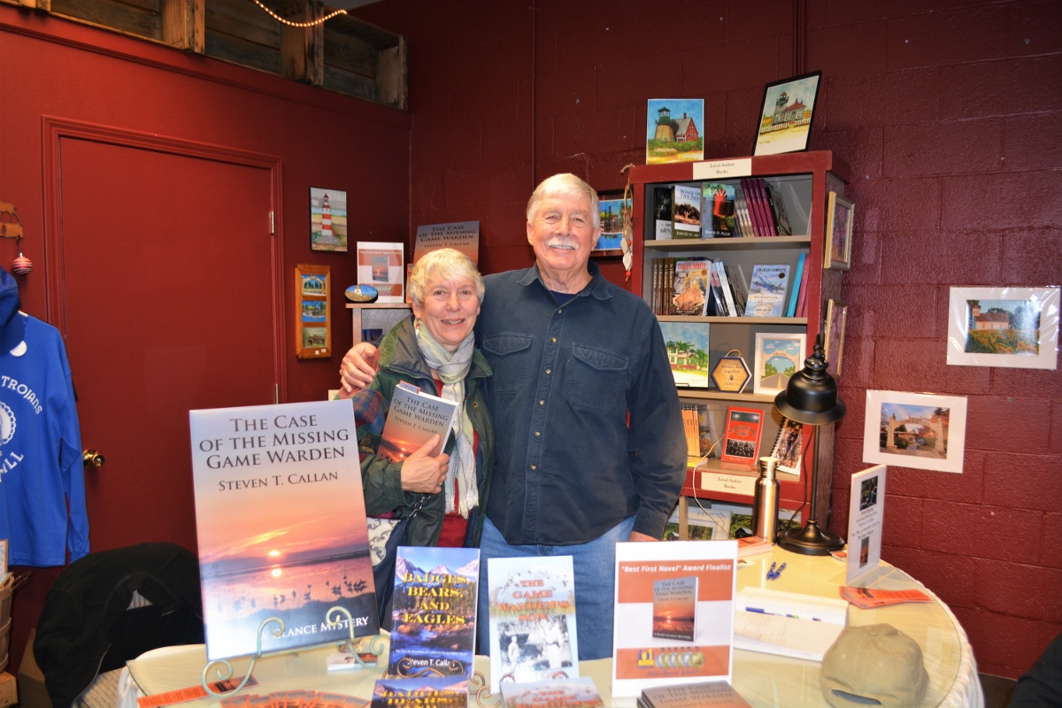 Author Steven T. Callan and friend at his book signing at Orland's Rusty Wagon boutique