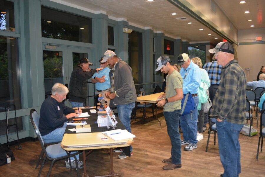 Author Steven T. Callan signs copies of his award-winning books at the May 2023 California Fly Fishers Unlimited meeting in Sacramento