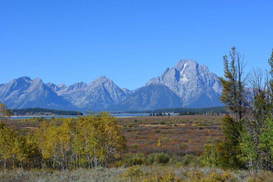 Our view of the Tetons on September 17 was obscured by smoke that had drifted down from Canada, but they were still a sight to see.