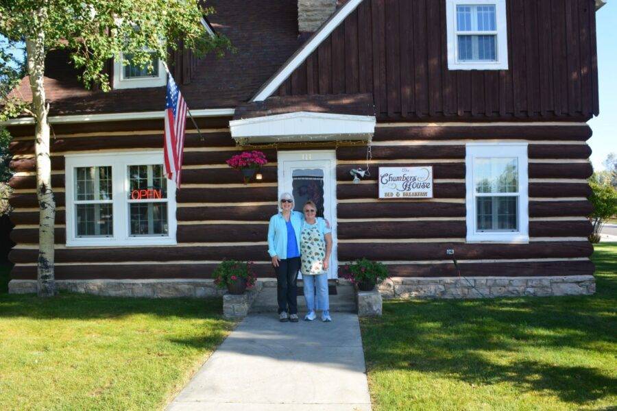 Kathy Callan and Ranae Stead, innkeeper, stand in front of the Chambers House Bed and Breakfast, Pinedale, Wyoming.